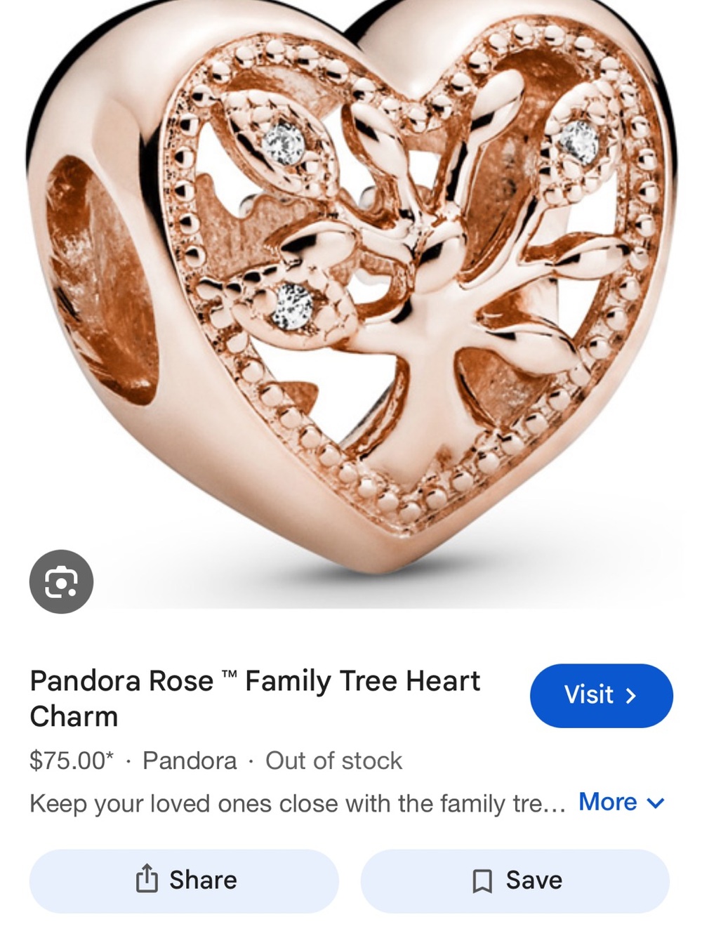 Pandora Rose Tree of Love Heart Charm - Rose Gold